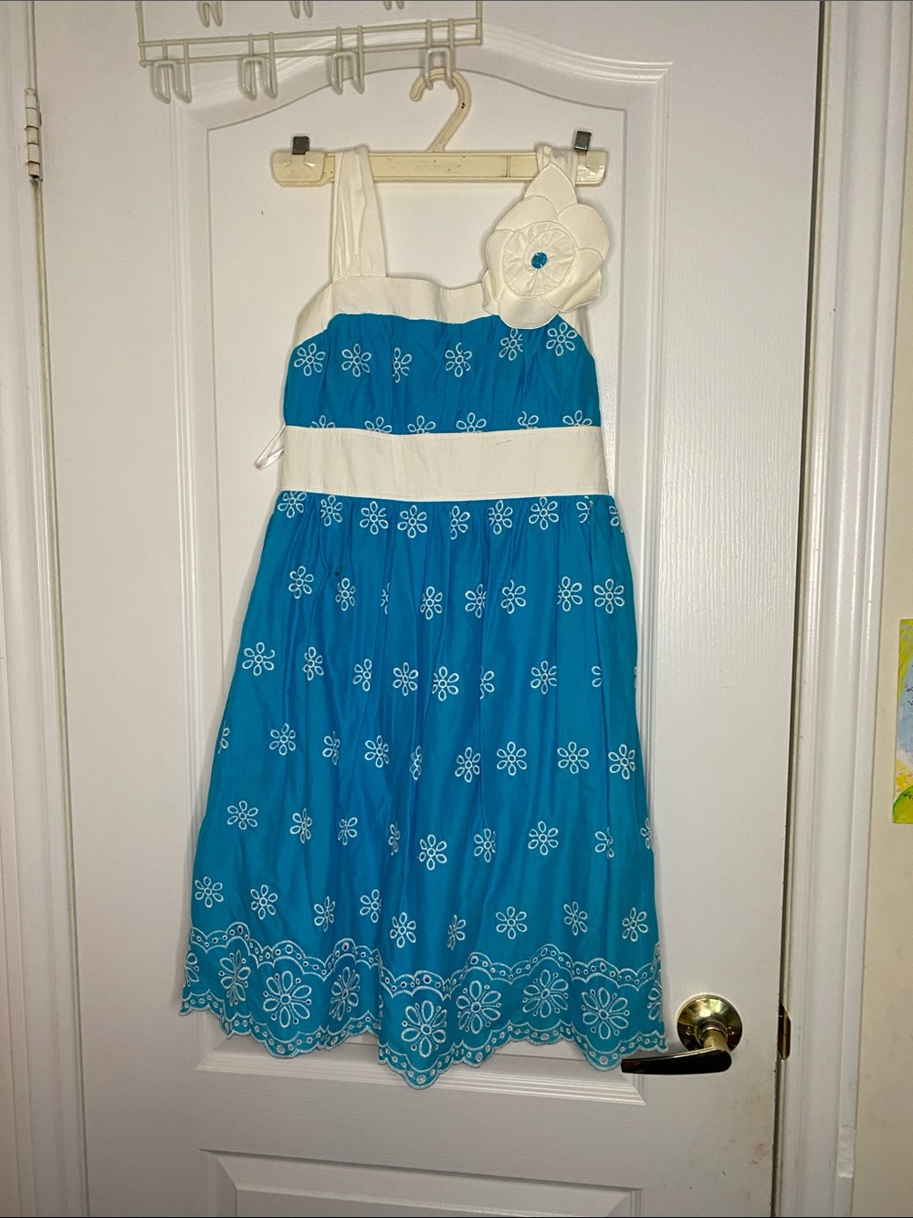 My Michelle Teal Blue and White Floral Eyelet Sundress